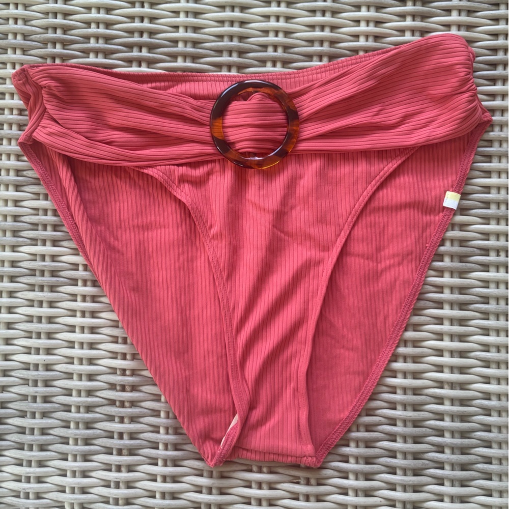 Summersalt The Ribbed High Leg Mid Rise Bikini Bottom size 8 vacation resort